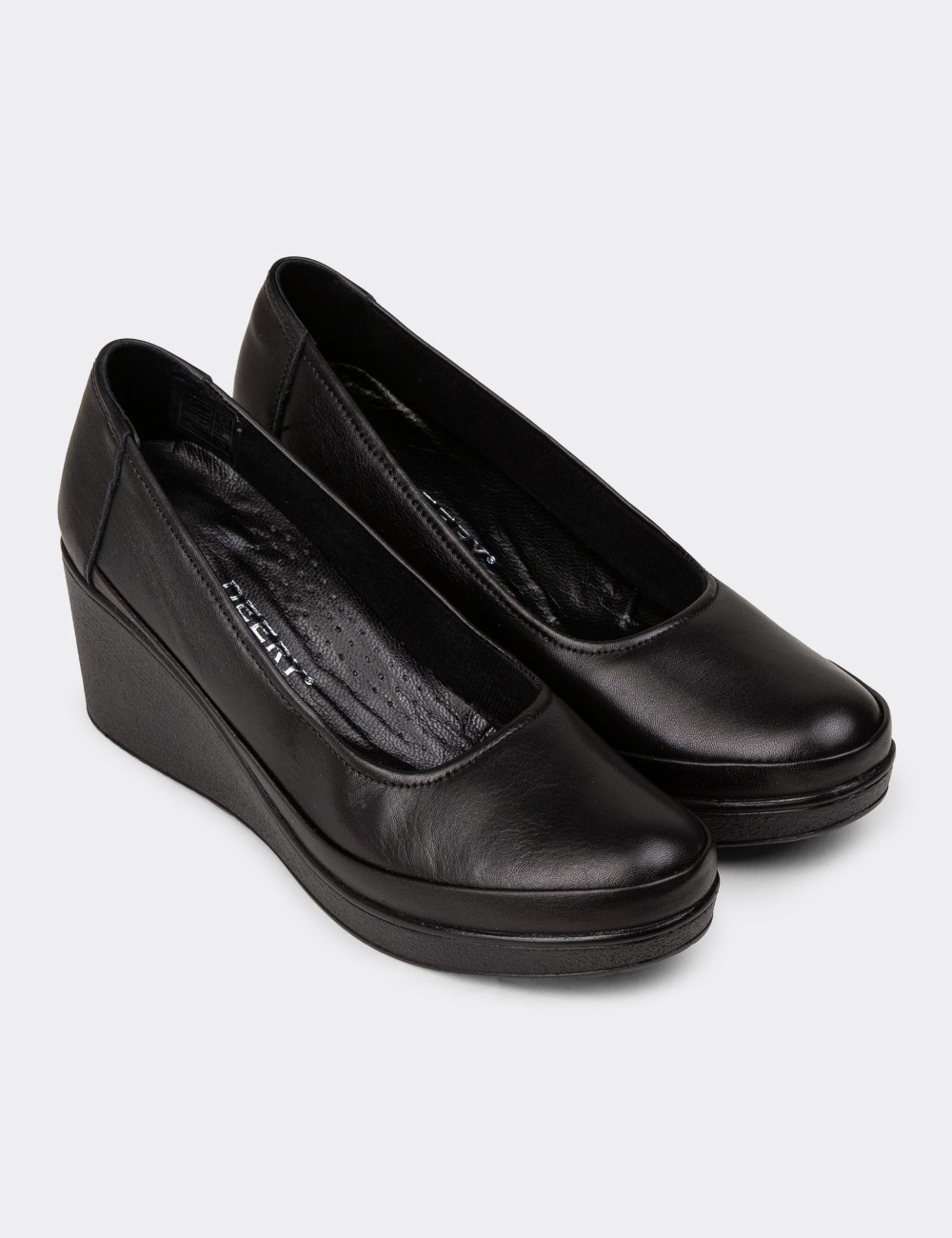 Women's Black Leather Wedge Shoes - N6002ZSYHC01