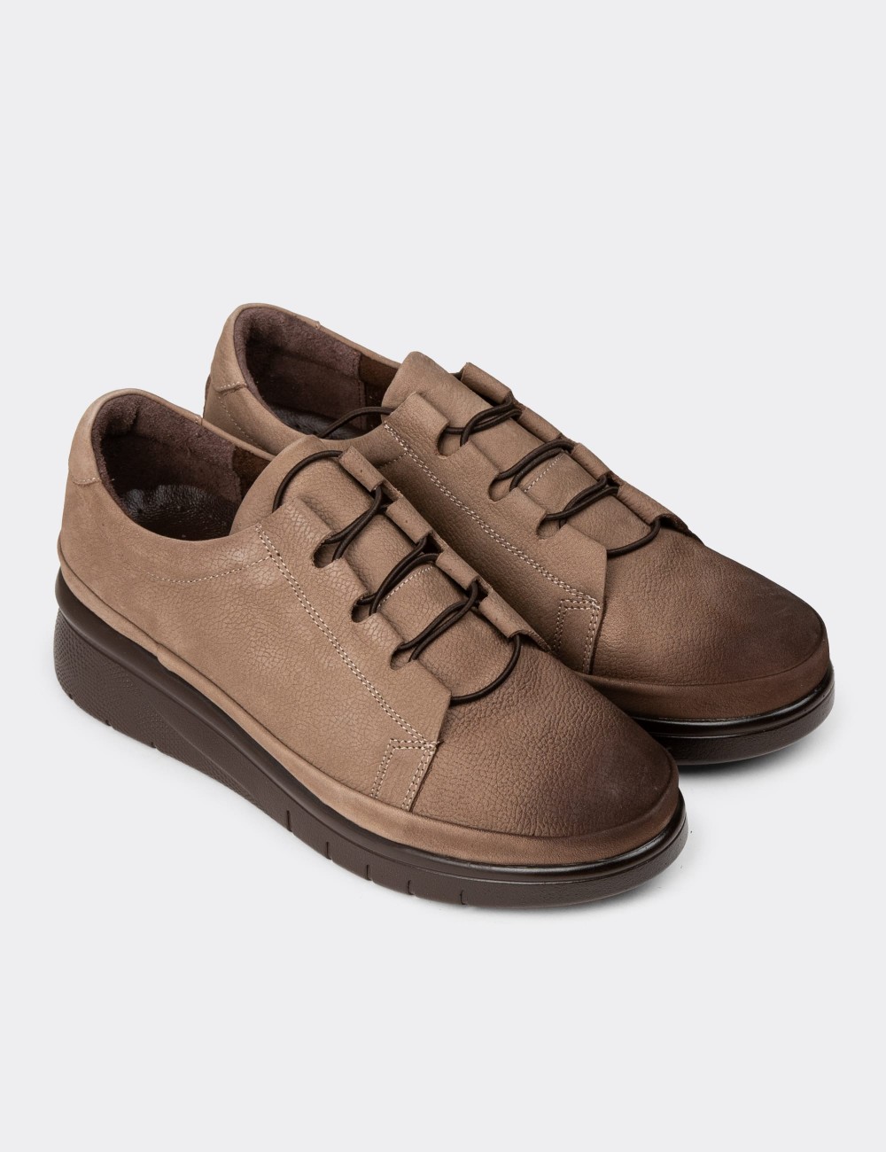 Women's Sandstone Nubuck Calfskin Lace-up Shoes - N1054ZVZNC01