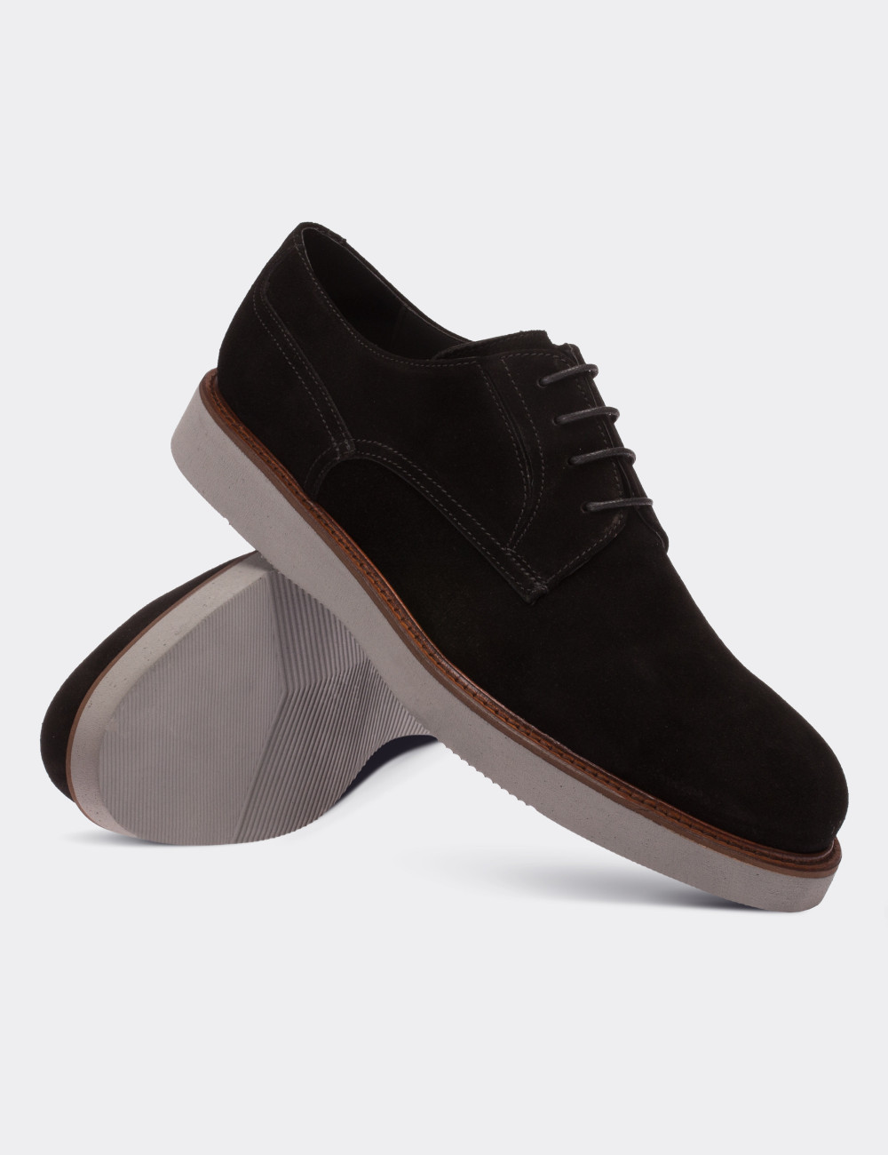 Black Suede Leather Lace-up Shoes - 01294MSYHE19