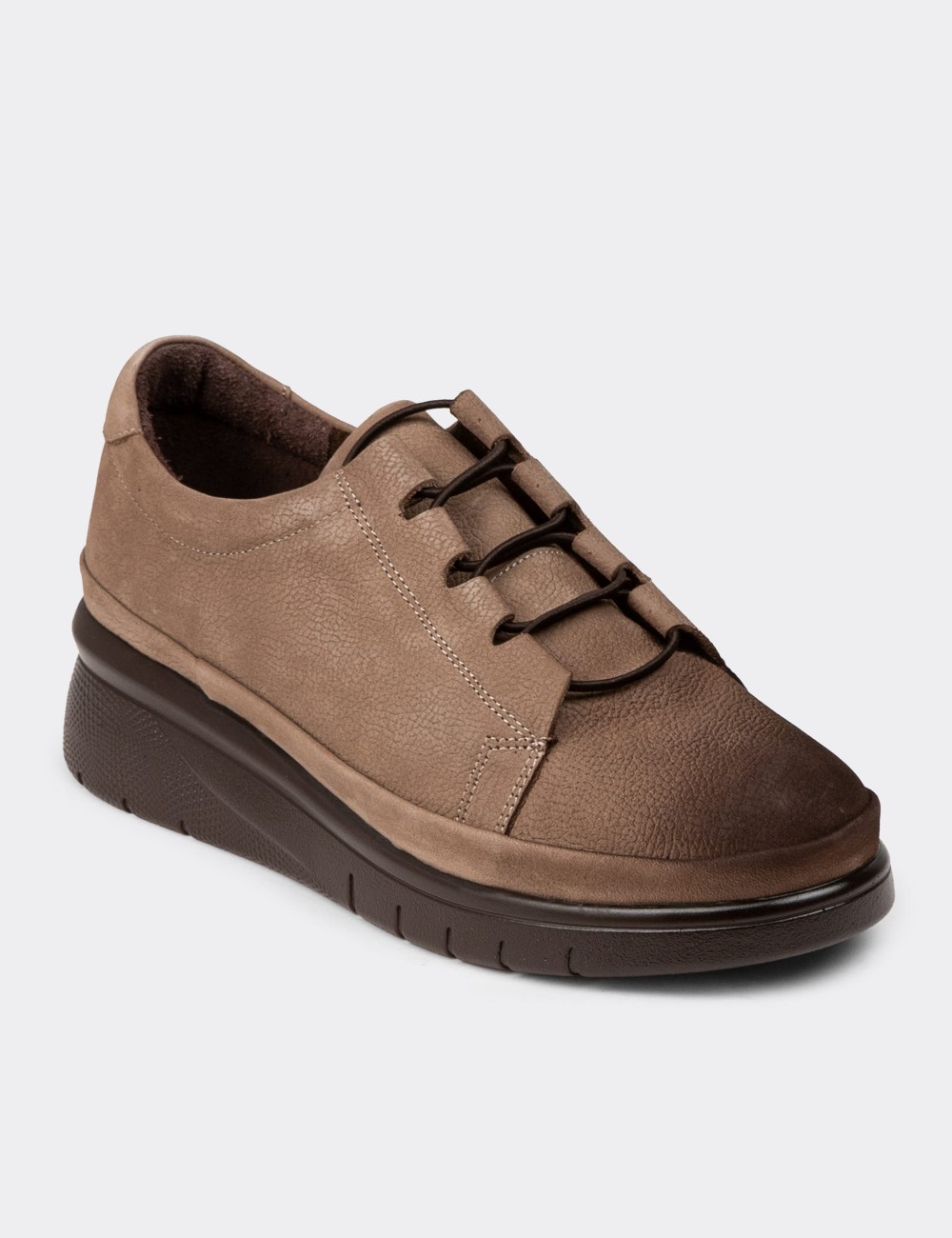 Women's Sandstone Nubuck Calfskin Lace-up Shoes - N1054ZVZNC01