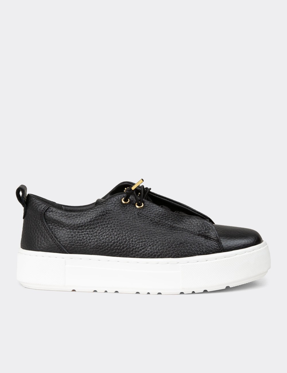 Women's Black Leather Sneakers - R2401ZSYHC01