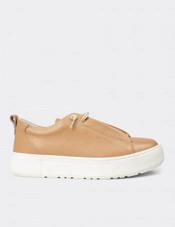Women's Beige Leather Sneakers