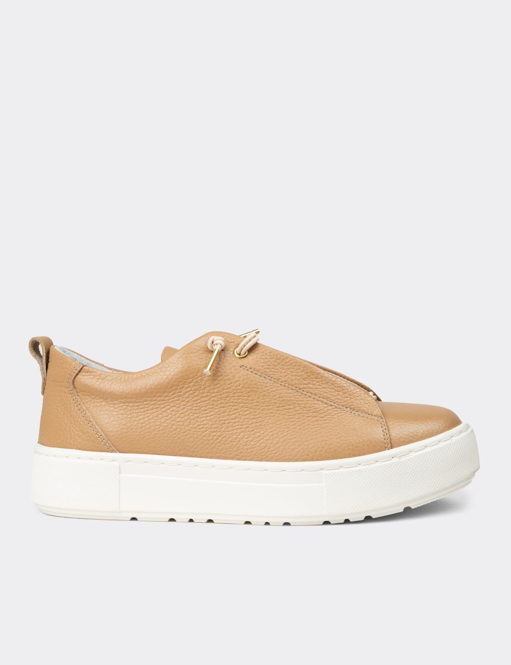Women's Beige Leather Sneakers - R2401ZBEJC01