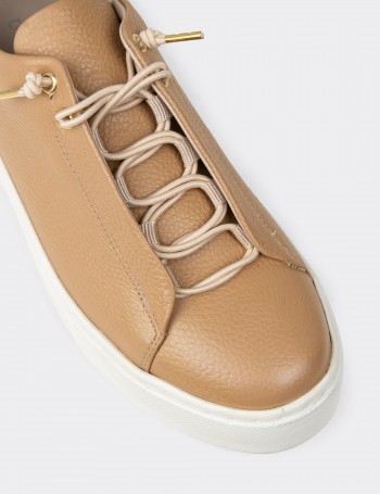 Women's Beige Leather Sneakers