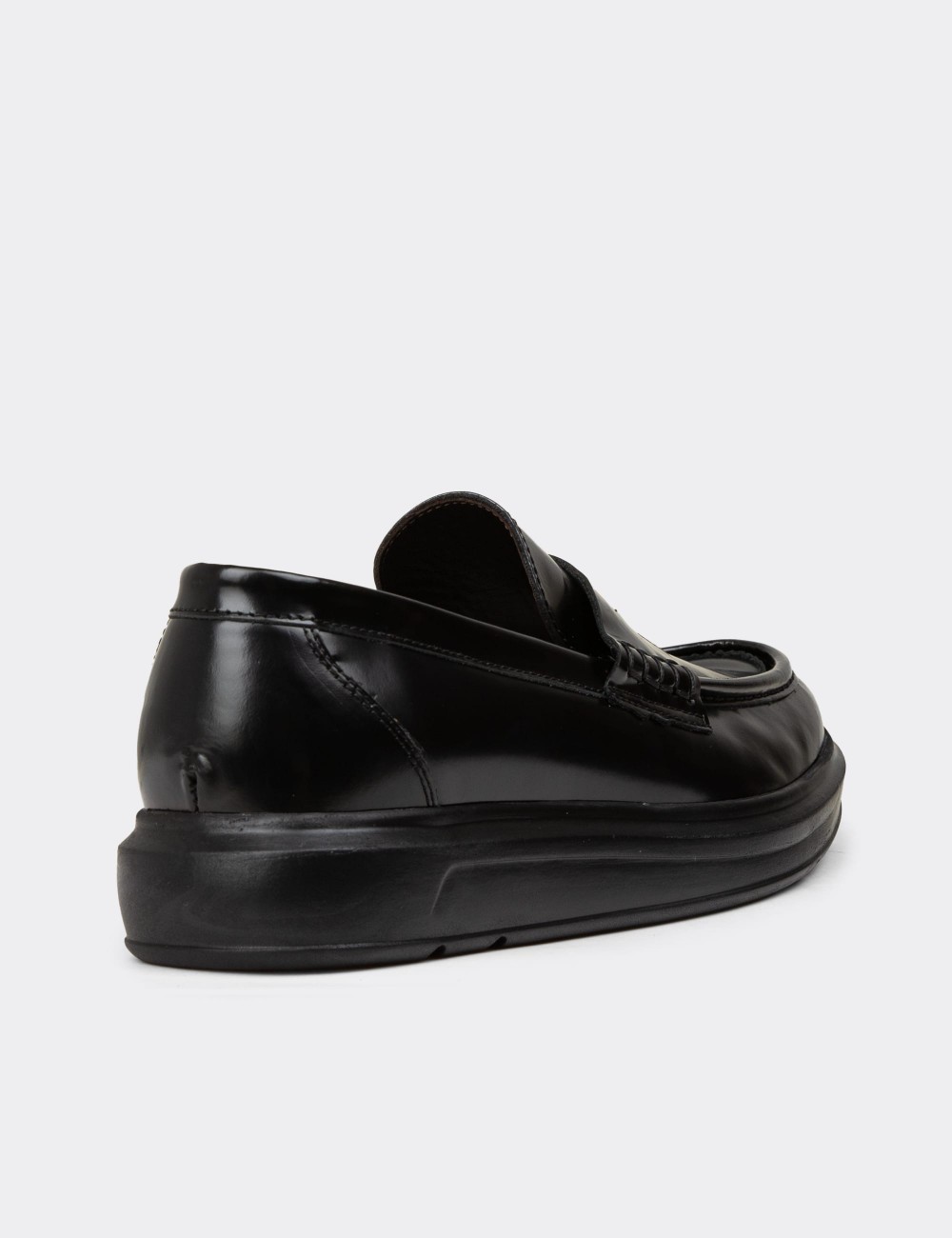 Men's Black Leather Loafers - 02000MSYHP01