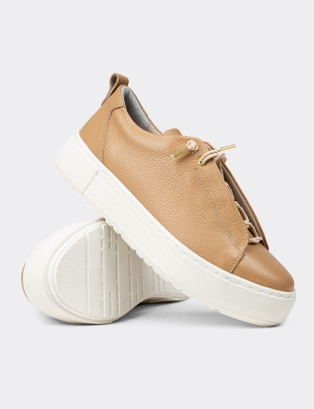 Women's Beige Leather Sneakers - R2401ZBEJC01