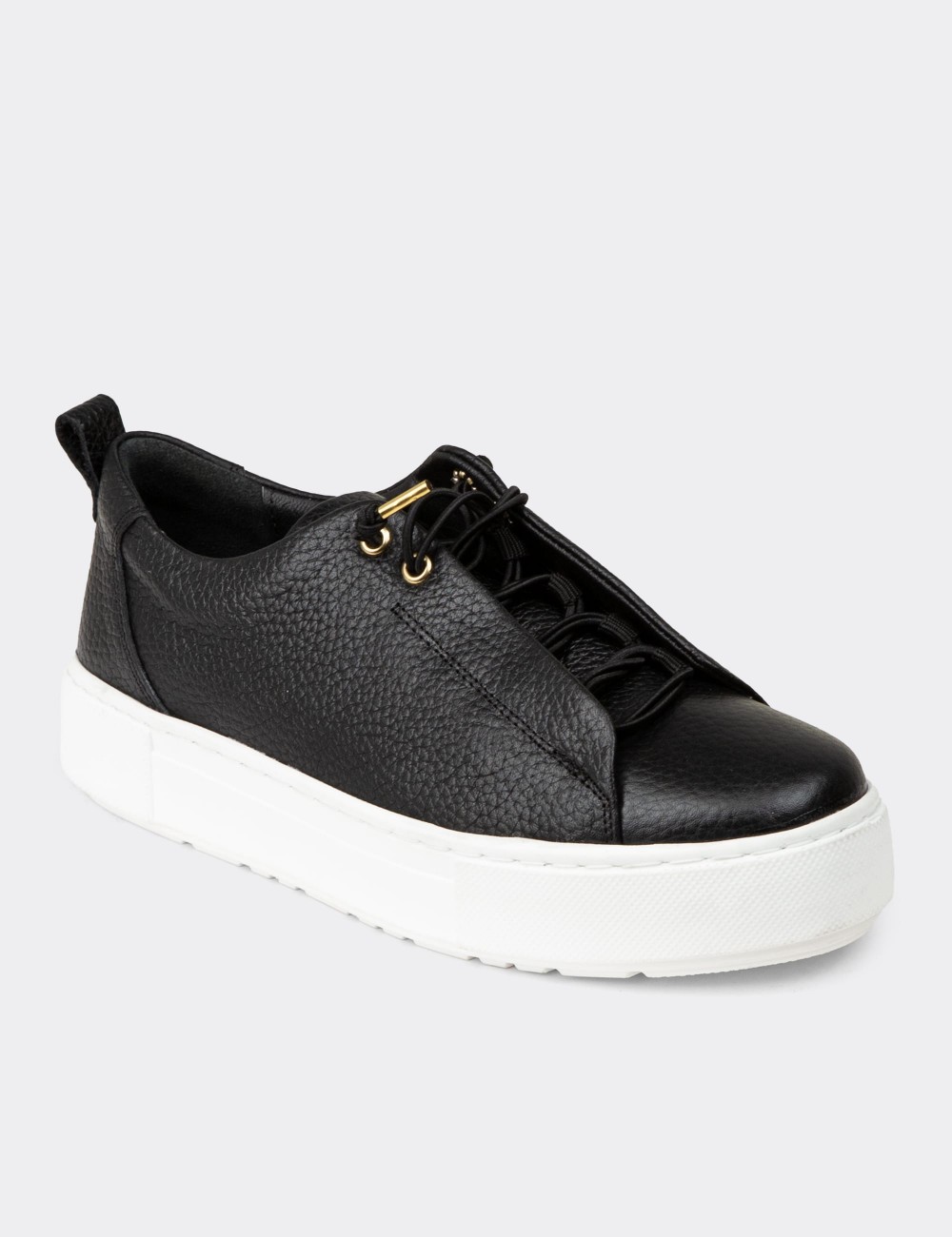 Women's Black Leather Sneakers - R2401ZSYHC01