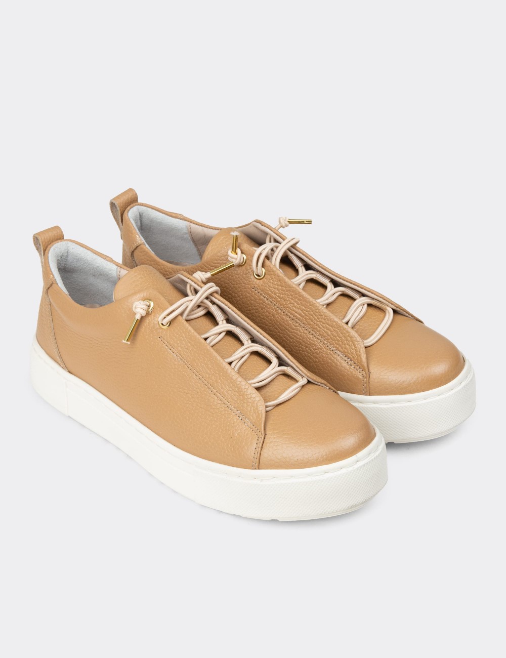 Women's Beige Leather Sneakers - R2401ZBEJC01