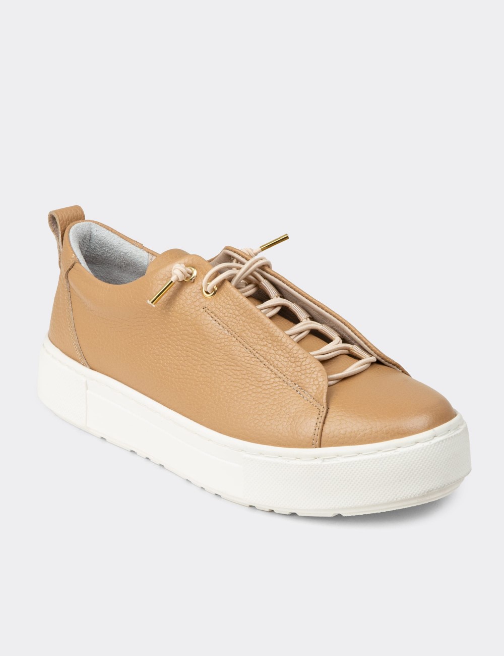 Women's Beige Leather Sneakers - R2401ZBEJC01