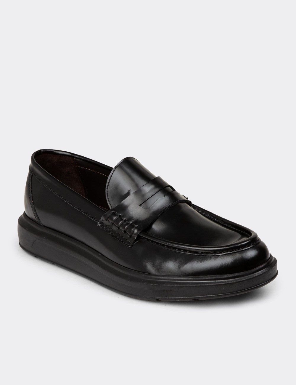 Men's Black Leather Loafers - 02000MSYHP01