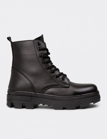Women's Black Leather Postal Boots