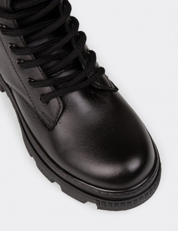 Women's Black Leather Postal Boots