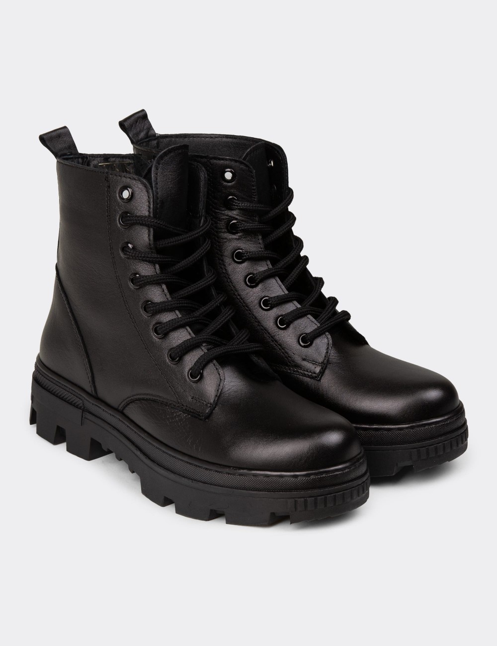 Women's Black Leather Postal Boots - SE490ZSYHE01