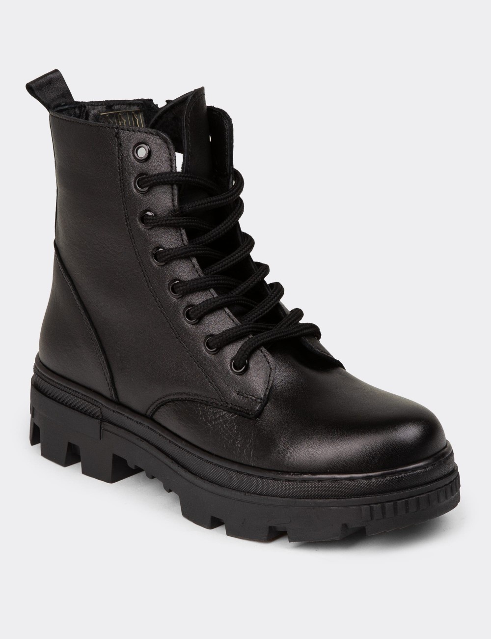 Women's Black Leather Postal Boots - SE490ZSYHE01