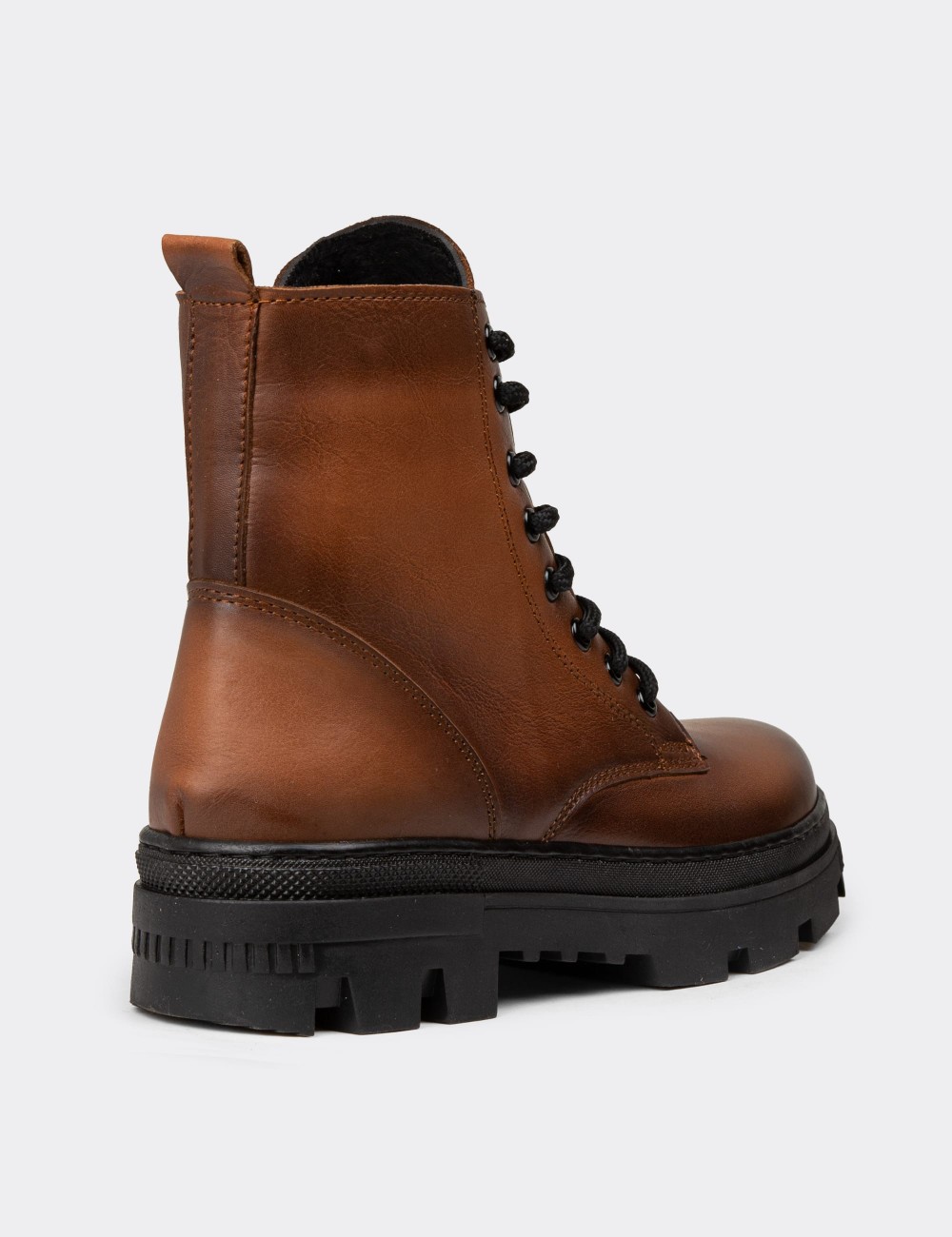 Women's Tan Leather Postal Boots - SE490ZTBAE01