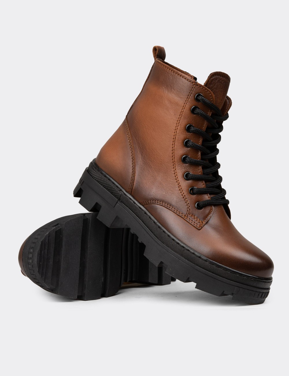Women's Tan Leather Postal Boots - SE490ZTBAE01
