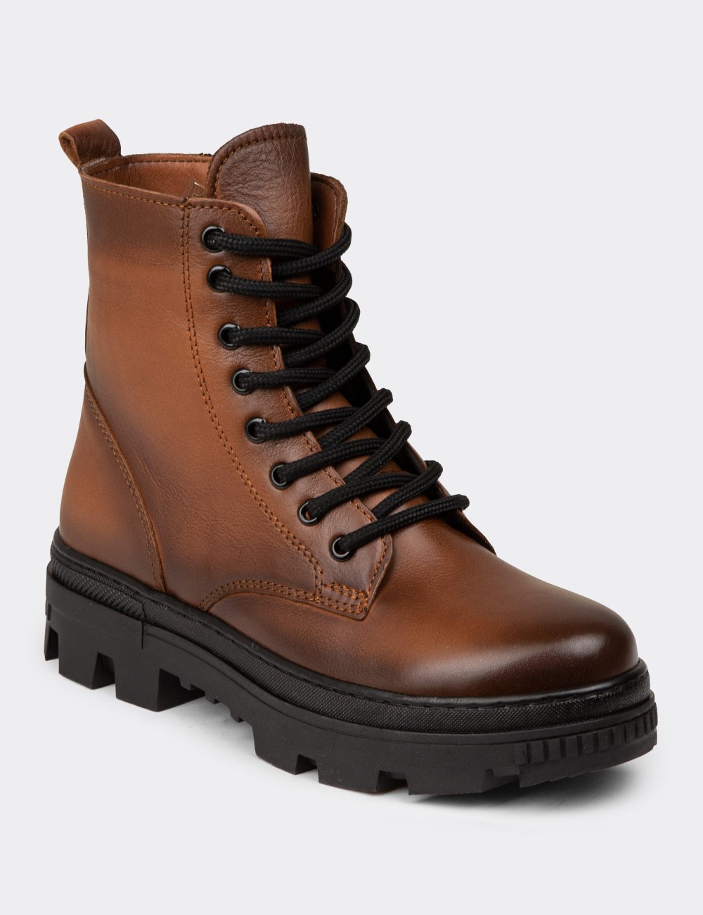 Women's Tan Leather Postal Boots - SE490ZTBAE01