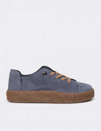 Women's Navy Nubuck Leather Sneakers