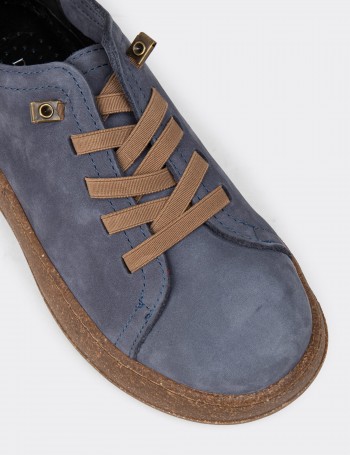 Women's Navy Nubuck Leather Sneakers