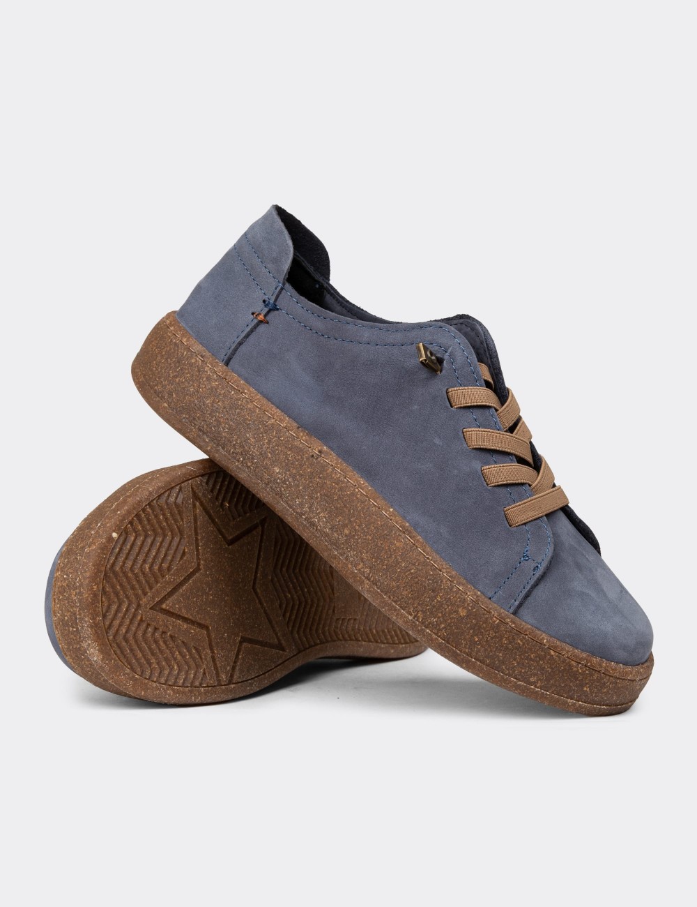 Women's Navy Nubuck Leather Sneakers - SE605ZLCVC01