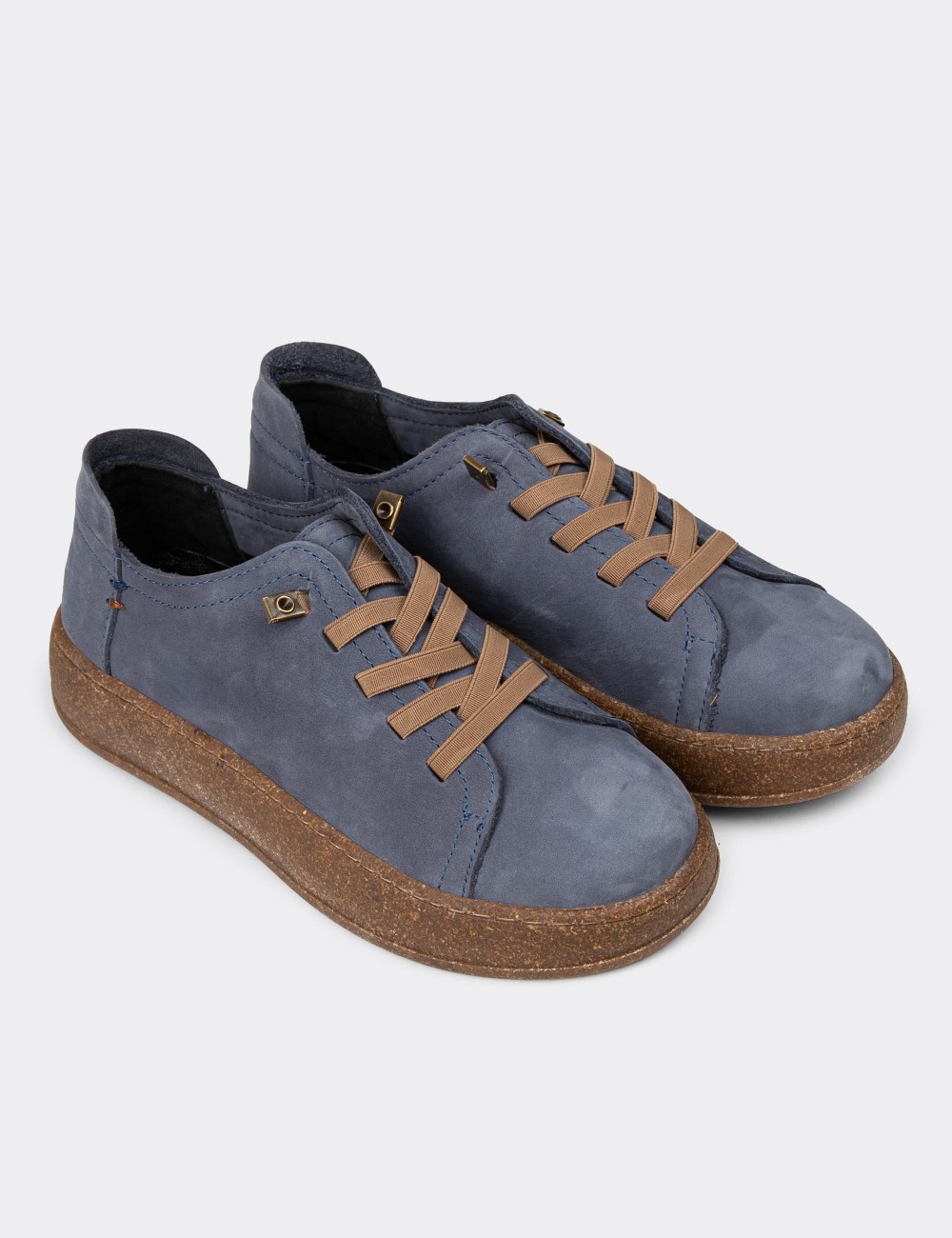 Women's Navy Nubuck Leather Sneakers - SE605ZLCVC01