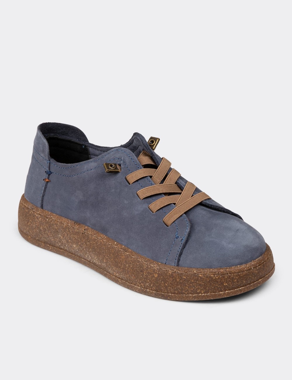 Women's Navy Nubuck Leather Sneakers - SE605ZLCVC01
