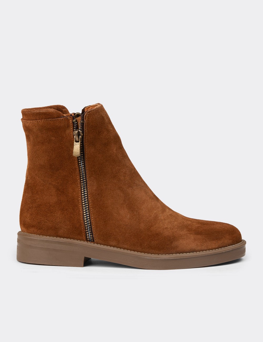 Women's Tan Suede Leather Ankle Boots - Z1584ZTBAC01