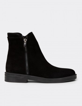 Women's Black Suede Leather Ankle Boots