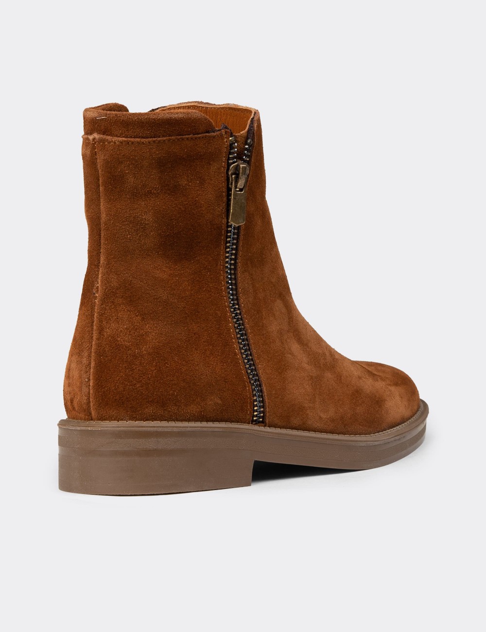Women's Tan Suede Leather Ankle Boots - Z1584ZTBAC01
