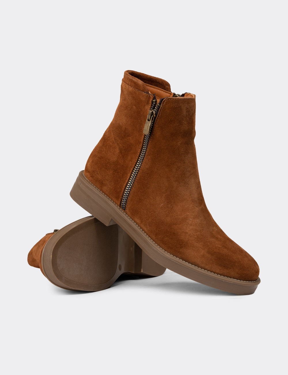 Women's Tan Suede Leather Ankle Boots - Z1584ZTBAC01