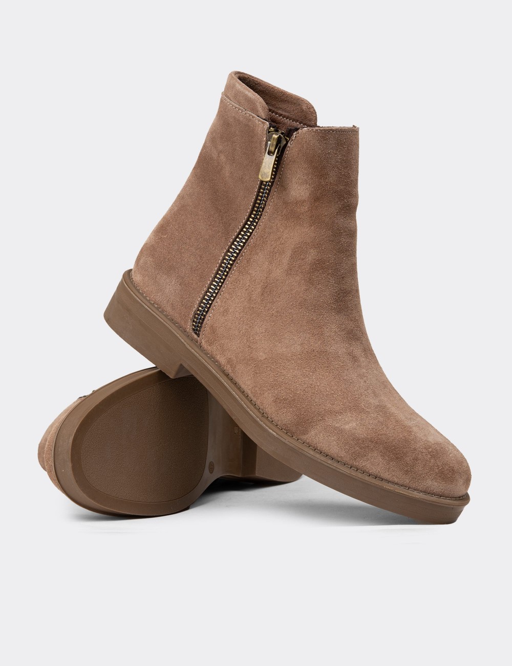 Women's Sandstone Suede Leather Booties - Z1584ZVZNC03