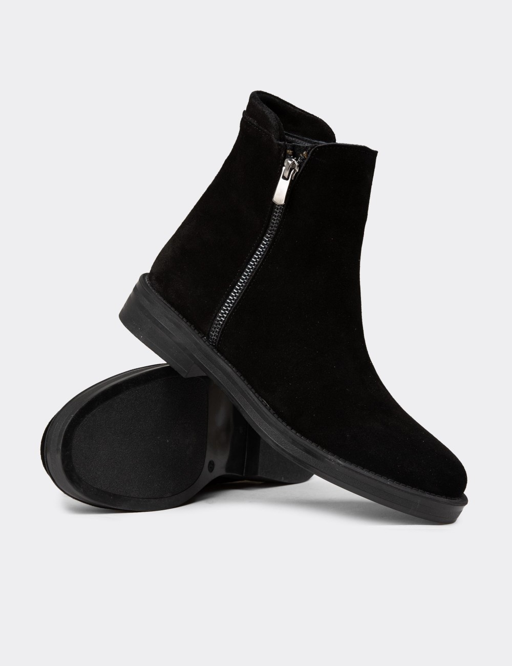 Women's Black Suede Leather Ankle Boots - Z1584ZSYHC03