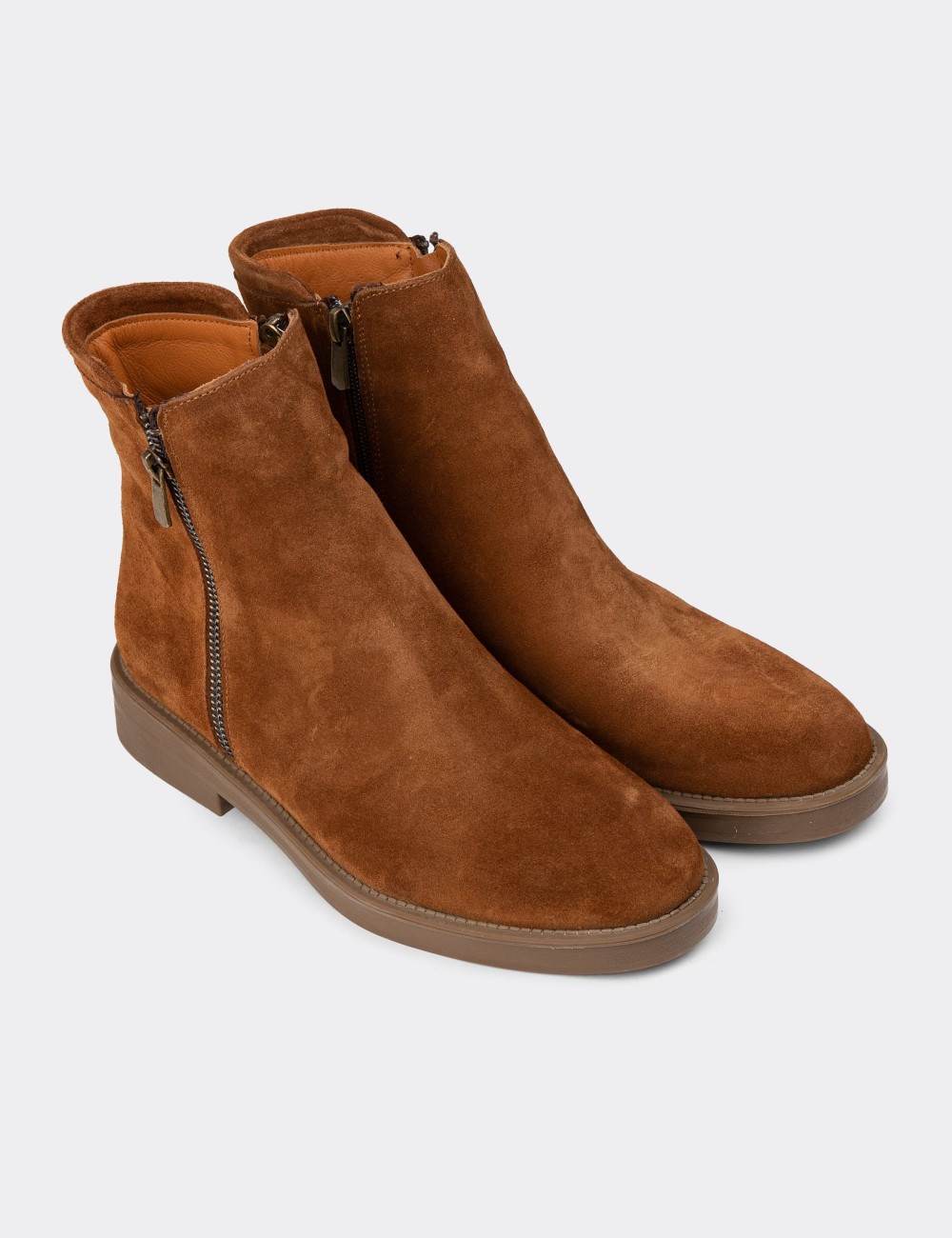 Women's Tan Suede Leather Ankle Boots - Z1584ZTBAC01