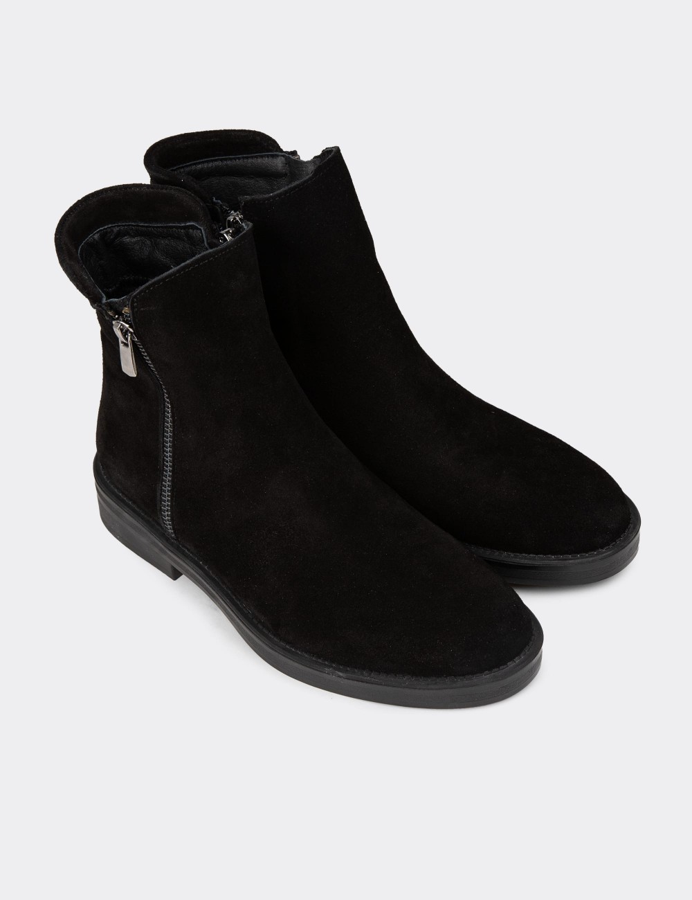 Women's Black Suede Leather Ankle Boots - Z1584ZSYHC03