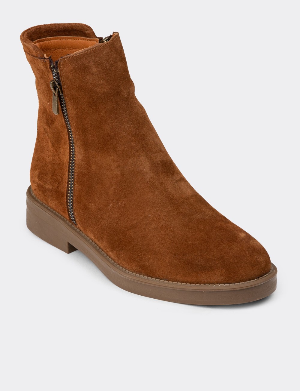Women's Tan Suede Leather Ankle Boots - Z1584ZTBAC01