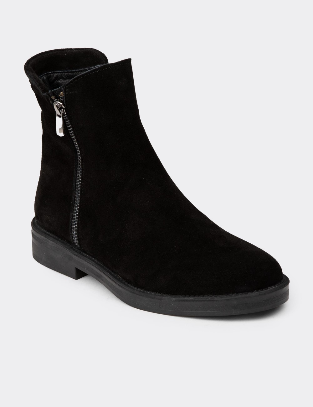Women's Black Suede Leather Ankle Boots - Z1584ZSYHC03
