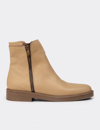 Women's Beige Leather Ankle Boots