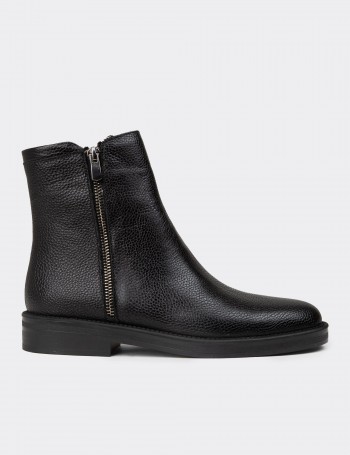 Women's Black Leather Ankle Boots