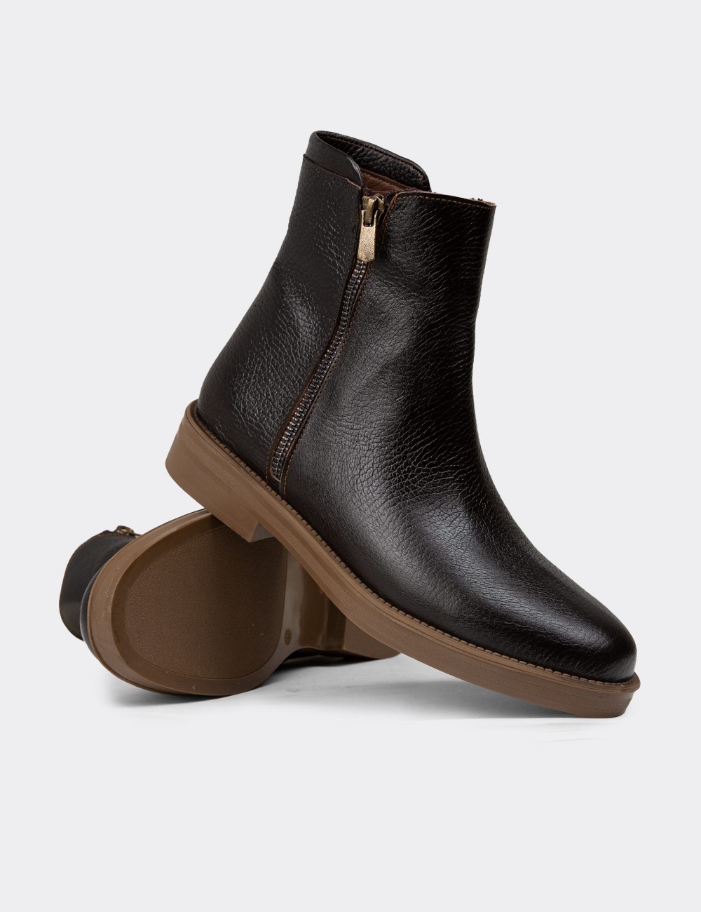 Women's Brown Leather Ankle Boots - Z1584ZKHVC01