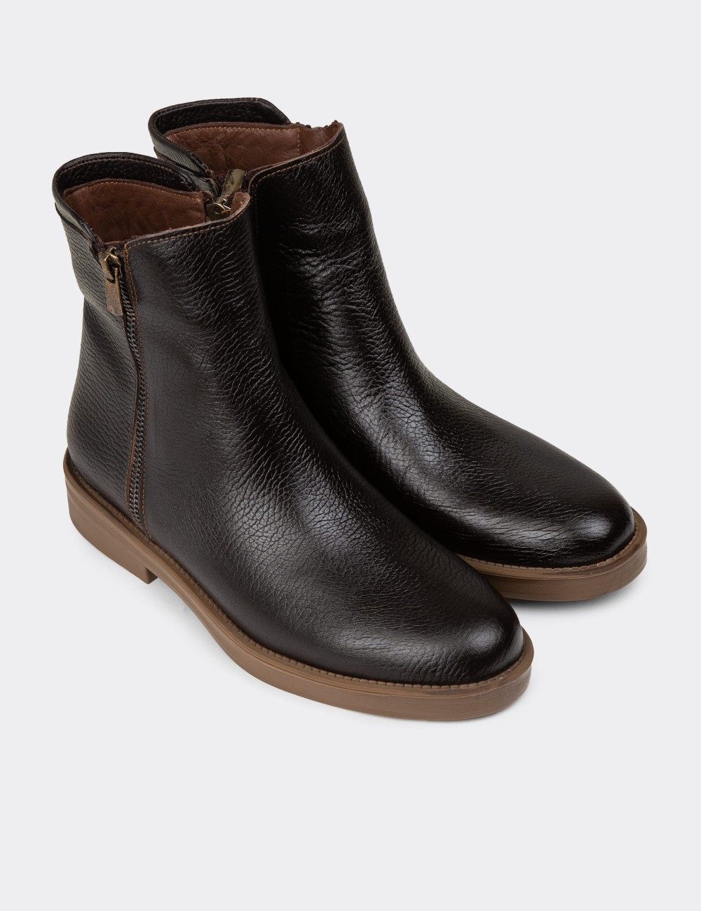 Women's Brown Leather Ankle Boots - Z1584ZKHVC01