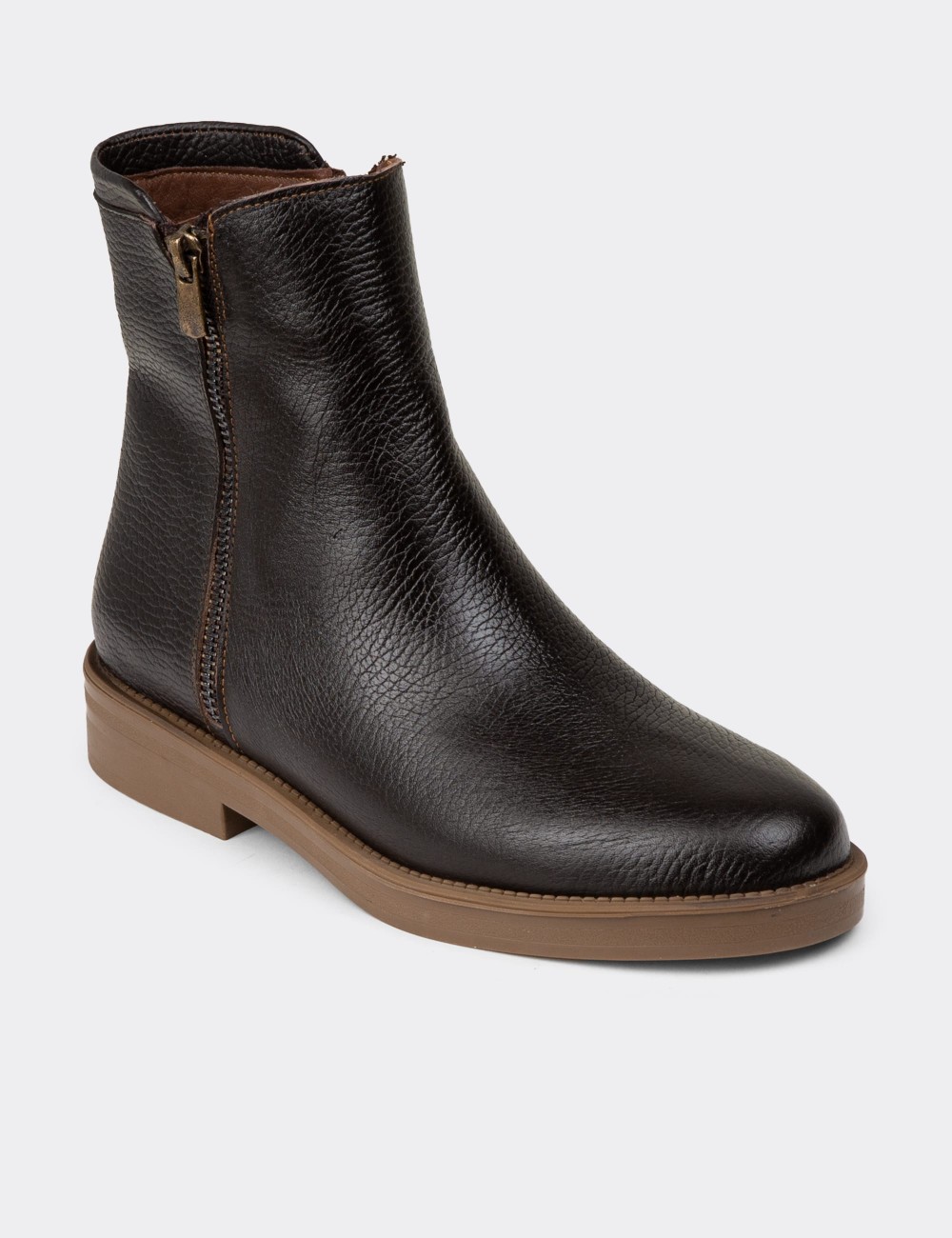 Women's Brown Leather Ankle Boots - Z1584ZKHVC01