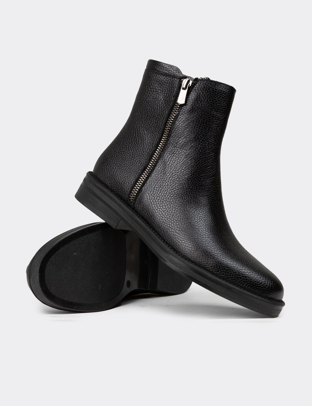 Women's Black Leather Ankle Boots - Z1584ZSYHC01