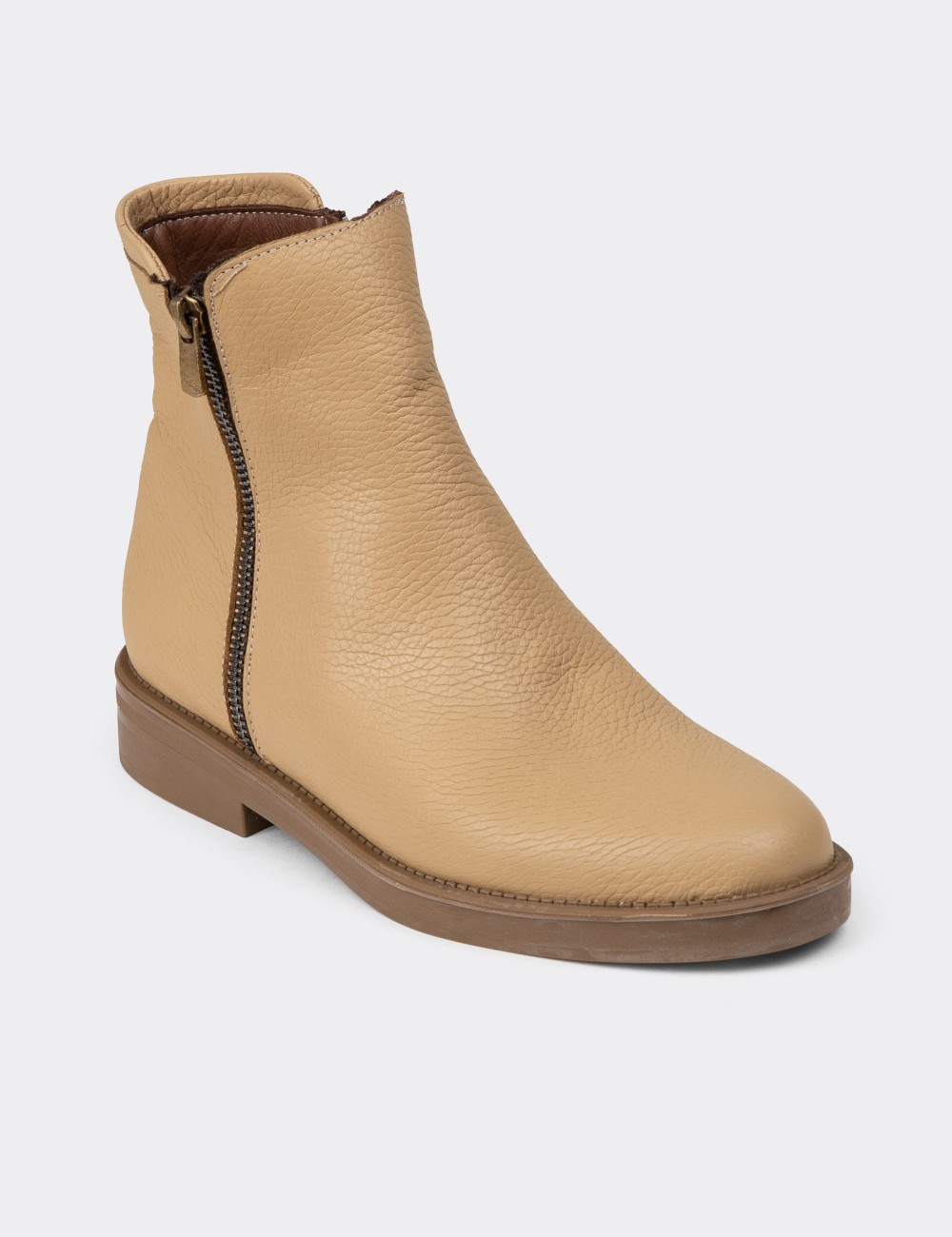 Women's Beige Leather Ankle Boots - Z1584ZBEJC01