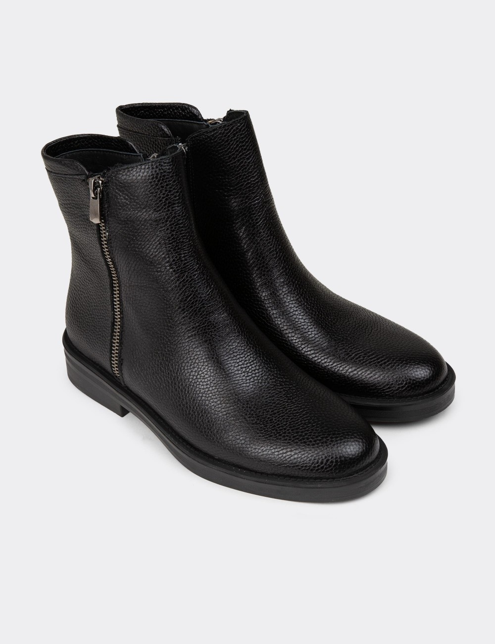 Women's Black Leather Ankle Boots - Z1584ZSYHC01