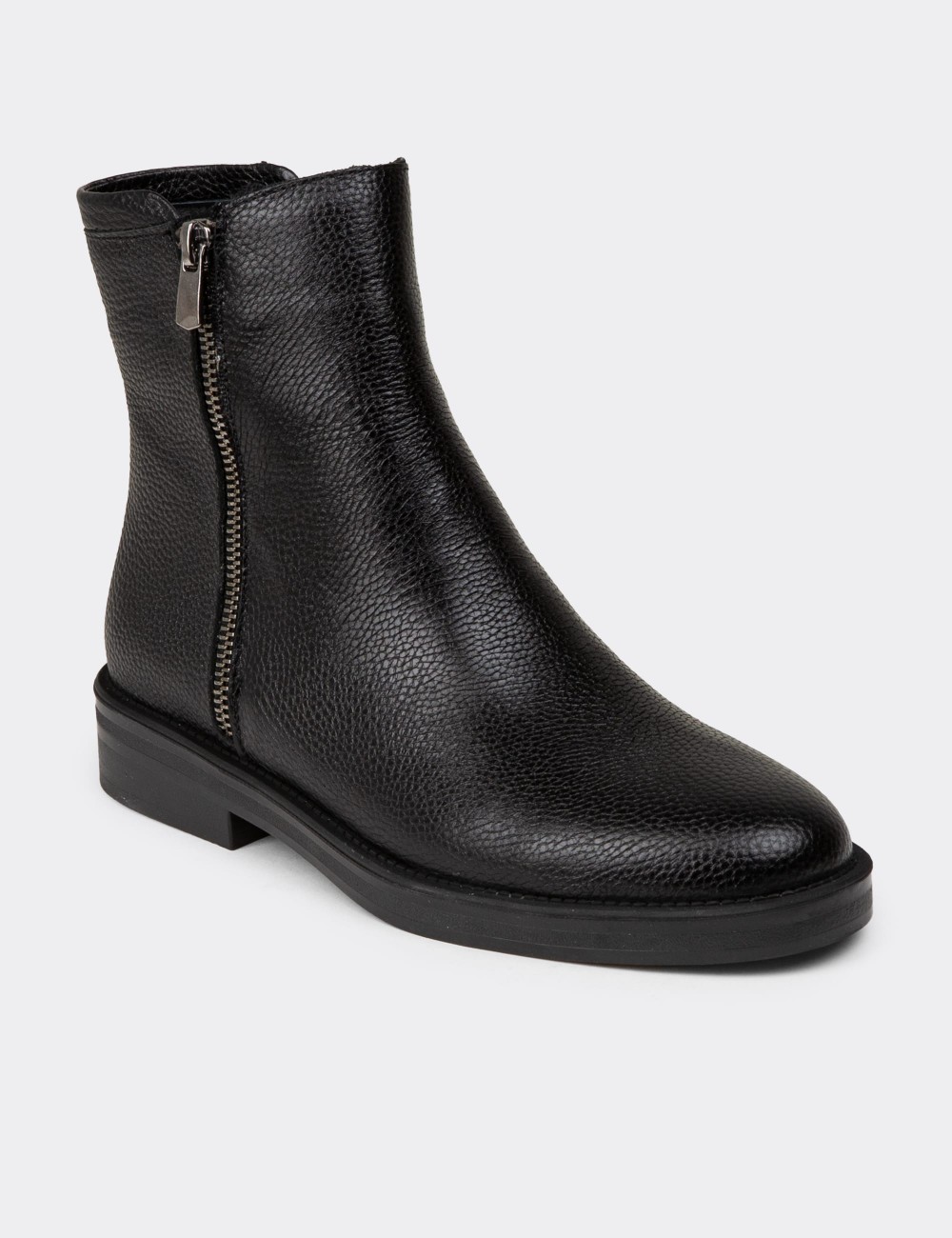 Women's Black Leather Ankle Boots - Z1584ZSYHC01
