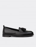 Women's Black Leather Slip-On Shoes