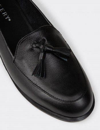Women's Black Leather Slip-On Shoes
