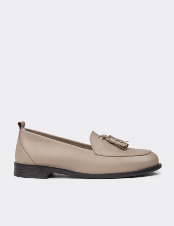 Women's Beige Leather Slip-On Shoes