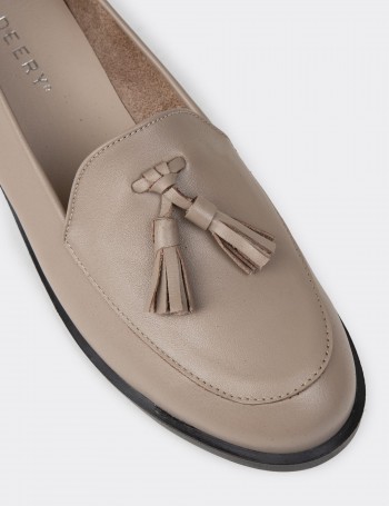 Women's Beige Leather Slip-On Shoes
