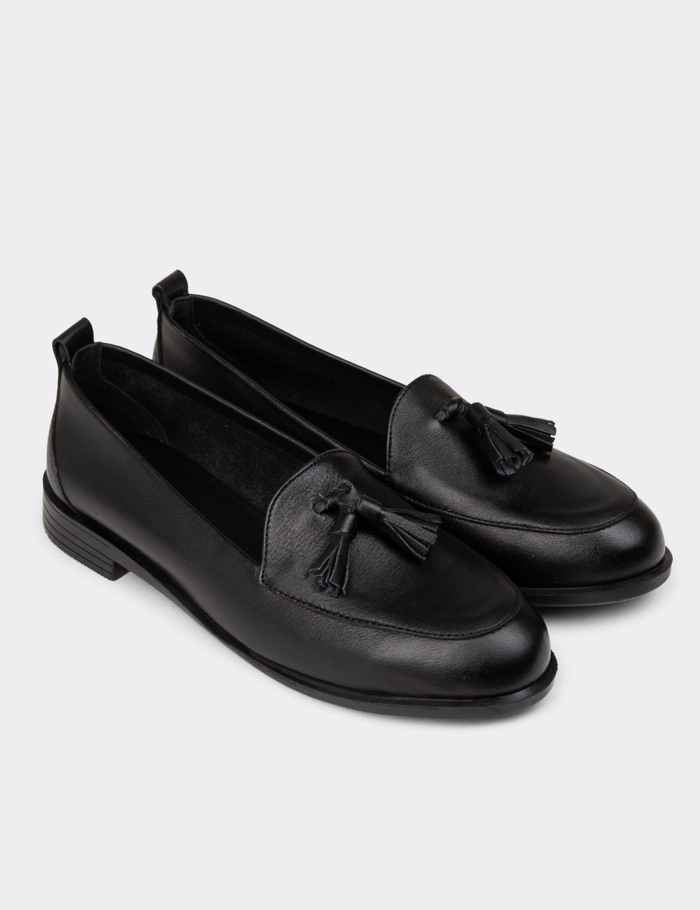 Women's Black Leather Slip-On Shoes - R2504ZSYHC01